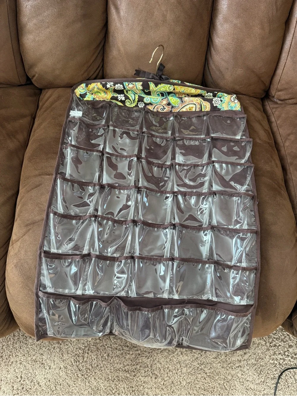 Brown Hanging Jewelry Organizer with Paisley Accent